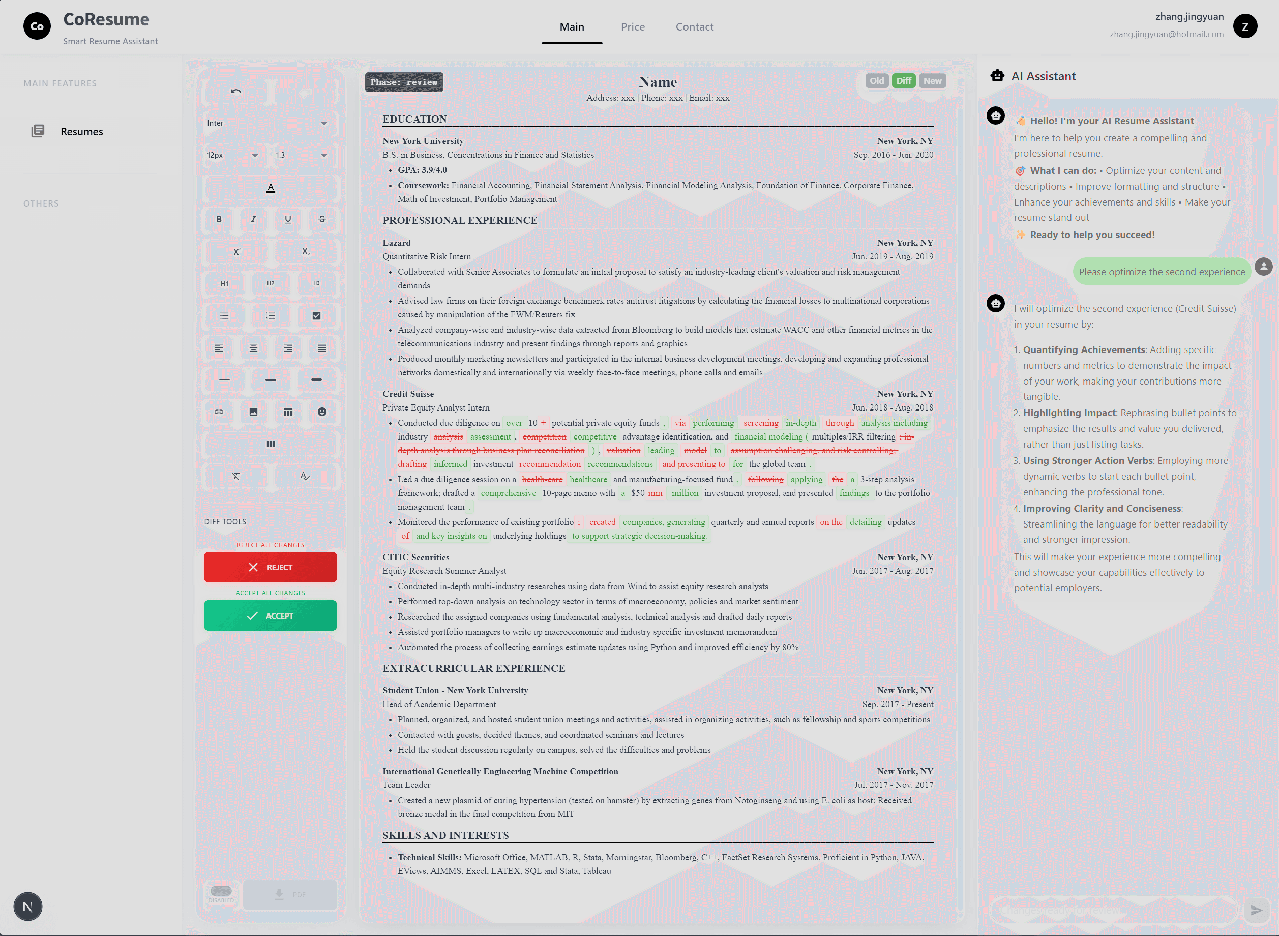 CoResume Editor Interface